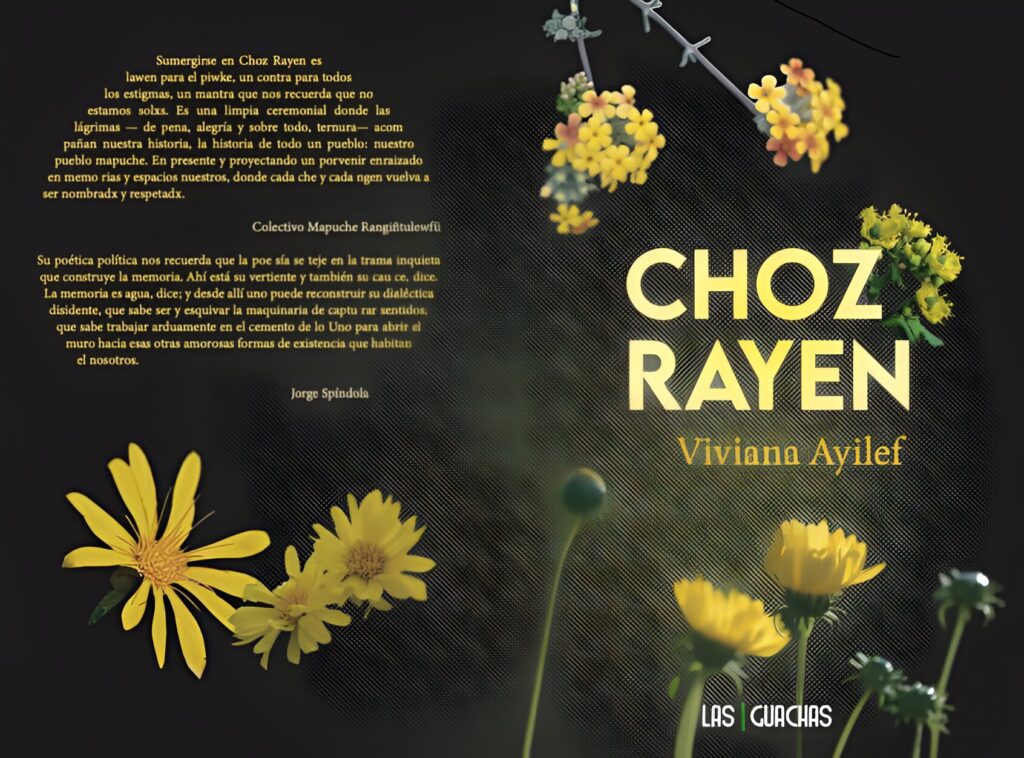 Imagen de la portada y contraportada del libro "Choz Rayen", de Viviana Ayilef, publicado por Ediciones Las Guachas (2024).